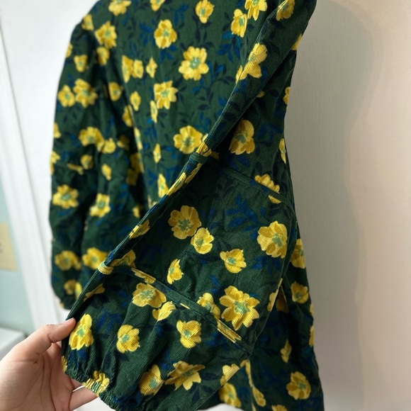 Sonoma Corduroy Green floral Notchneck Long Sleeve Top Size petite Large #1660 - Picture 4 of 7